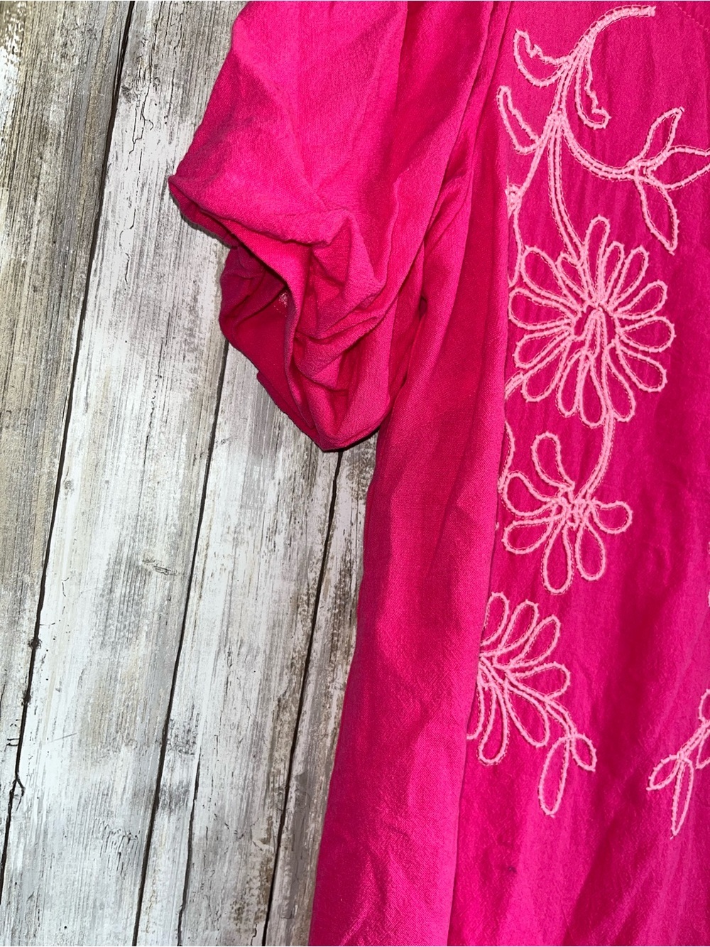 Umgee Pink Embroidered Dress S Puff Sleeve Floral Boho Cottagecore Mini Dress - Picture 4 of 5